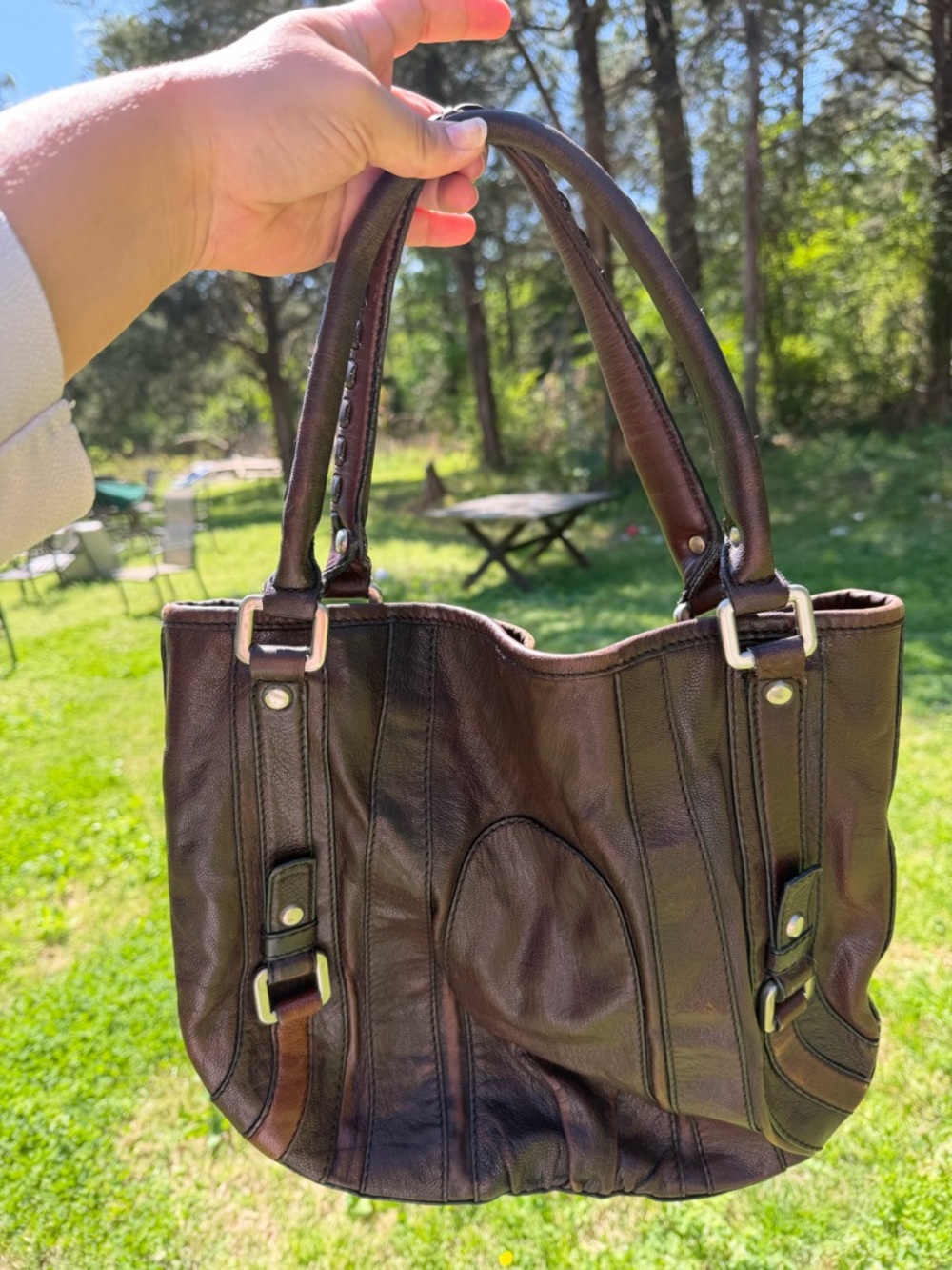 Fossil Fifty Four Brown Leather Shoulder Tote